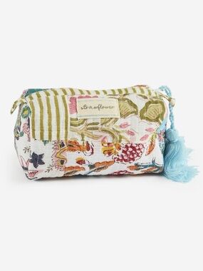 Strawflower Claudia Small Patchwork Quilted Block Print Cosmetic Pouch
